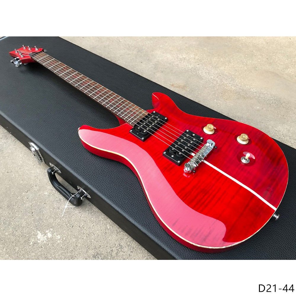 Double Cut Cherry Lime Guitar, Flame Maple Top, Abalone Binding, Uncovered  Pickups 027