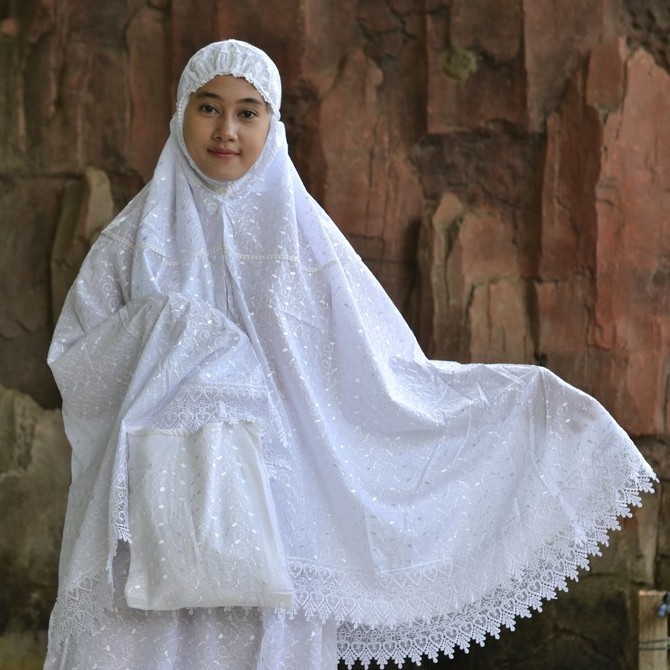READYSTOCK mukena dewasa mukena setelan mukena katun putih polos bordir mukena prada bordir gratis t