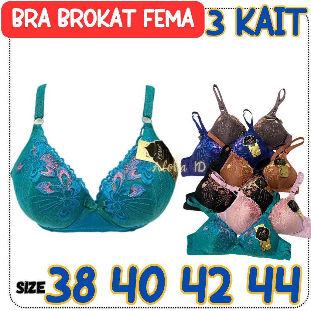 Bra Bordir Premium Brokat BH Wanita Premium Fema Kait 3 Busa Tipis Bordir Bunga Adem dan Nyaman