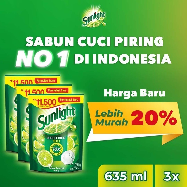 

Sunlight Sabun Cuci Piring Jeruk Nipis Refill 635mL Triplepack