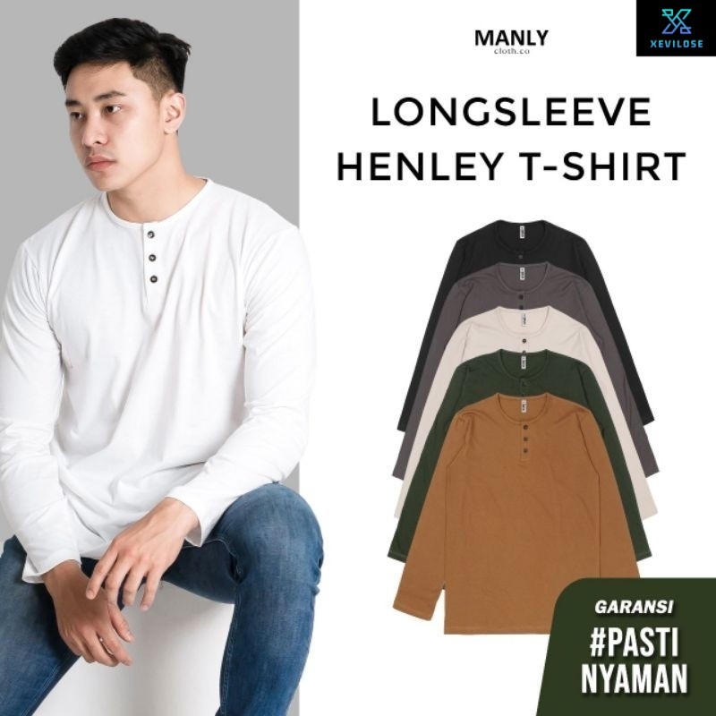 Kaos Henley Polos Lengan Panjang / Kaos Kancing Lengan Panjang / Henley Panjang / Kaos Kancing Panja