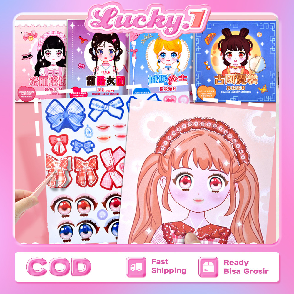 

DIY Buku Stiker Mainan Edukasi Anak Stationery Alat Tulis Stiker Ekspresi Girl Change Makeup Ketrampilan Dekorasi