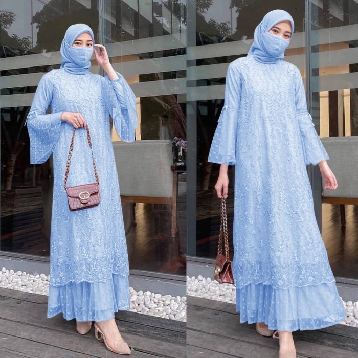 gamis pesta dress XXL galuh biru muda maxi baju muslim gel at