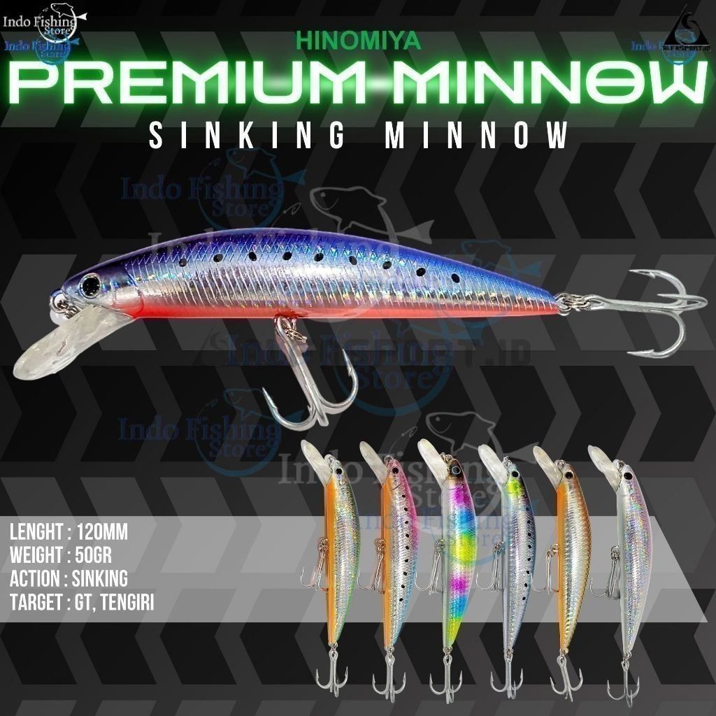 AlfaSport.id Umpan HINOMIYA Premium Minnow Sinking 12cm 50gr Mancing Ikan Tengiri GT Alat Pancing Be
