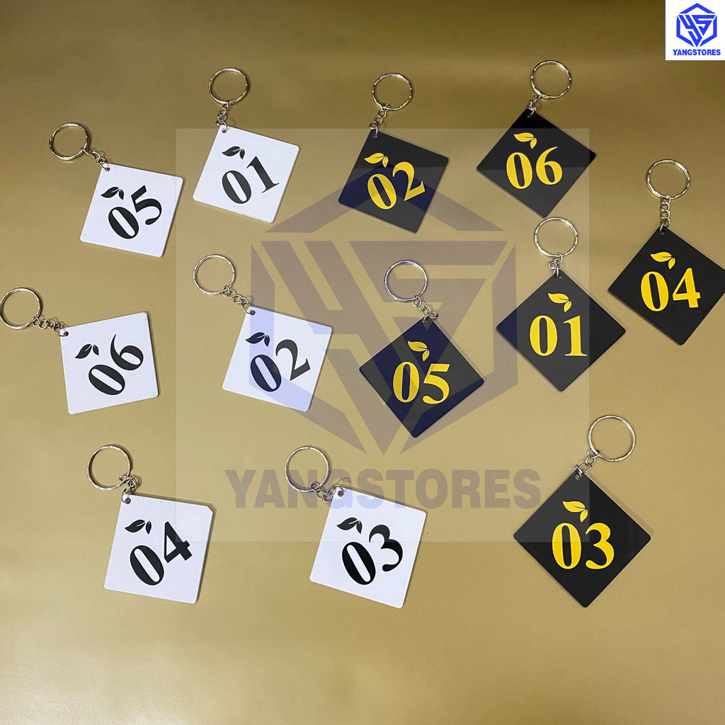 YS GANTUNGAN KUNCI AKRILIK KOTAK / GANTUNGAN KUNCI CUSTOM /GANTUNGAN KUNCI NOMOR KAMAR KOST HOTEL DA