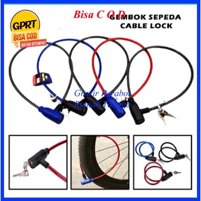 GPRT Gembok Sepeda Kawat Seling Baja 6mmx65cm Gembok Motor Gembok Helm