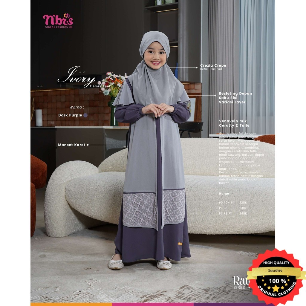 Nibras Ivory Gamis Anak Perempuan Set Bergo