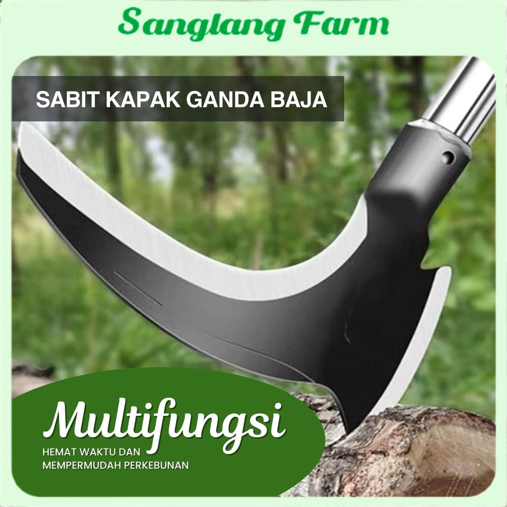 Sabit Arit Kapak Ganda Multifungsi Baja Asli Super Tajam Pegangan 38cm 46cm