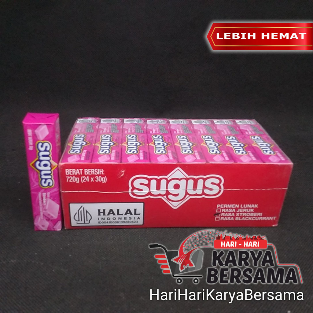 

MAKANAN RINGAN PERMEN LUNAK SUGUS STICK STRAWBERRY PER-PACK ISI 24'S X 30GR