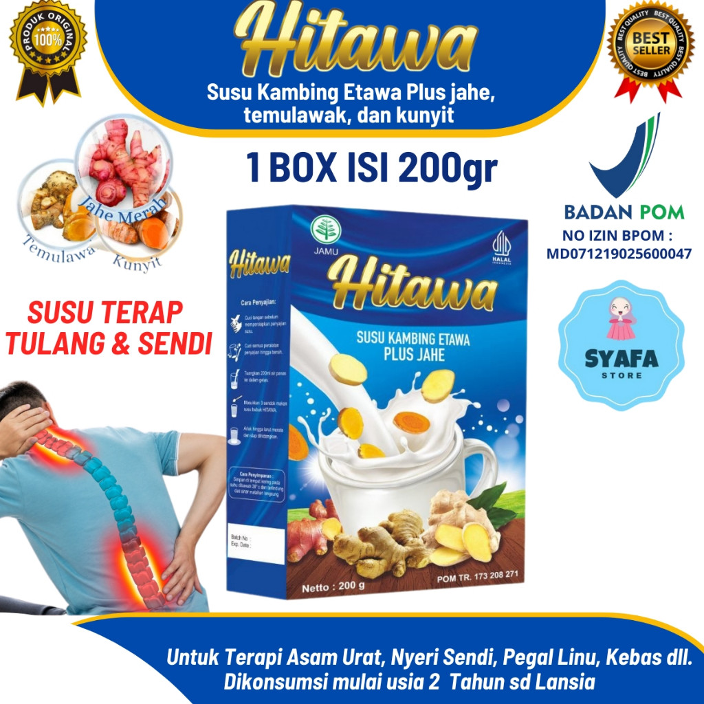 

Hitawa Susu Kambing Etawa 200gr – Plus Jahe, Temulawak, Kunyit | Tulang, Sendi, Asam Urat, Imun