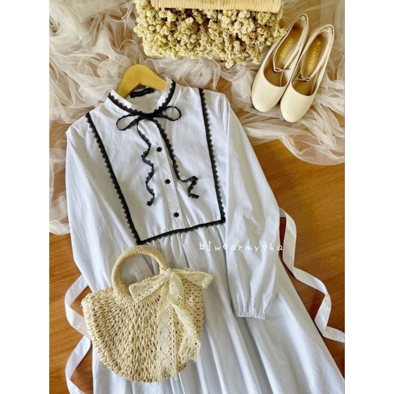 DEVIY BERKAH STORE Mysha Iwearmysha MIDI CHLOE TWIN POLKA Midi Dress Katun Premium Adem Korean Style