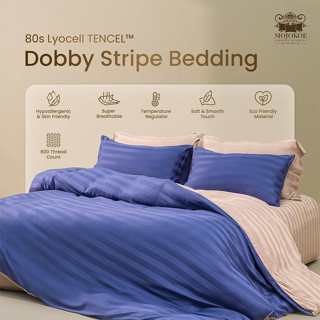 MOJOKOE Sprei Bedcover Organic Lyocell Tencel Dobby Stripes Bedding
