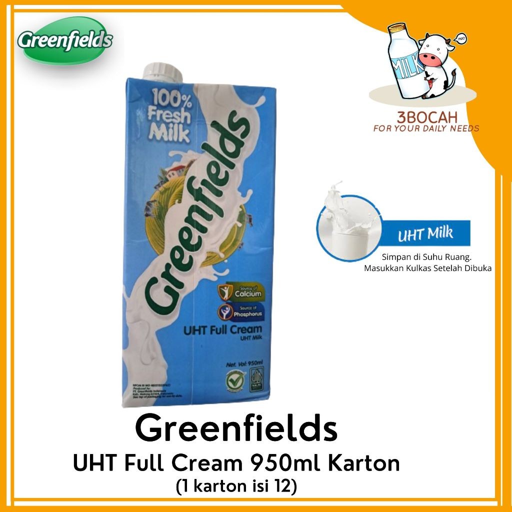 

Greenfields UHT Full Cream 950ml - 1 Karton (12 Buah)