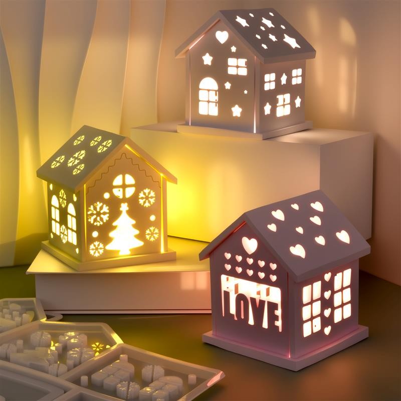 

3D House Silicone Mold DIY Tree Love Star House Ornament Decor Plaster Epoxy Resin Candle Holder Mold Crafts Making