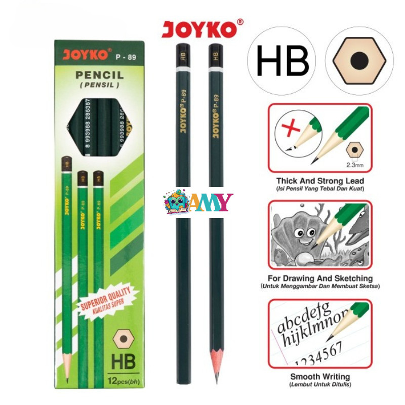 

(1PAK ISI 12PCS) JOYKO PENCIL P89 HB AMY STASIONARY