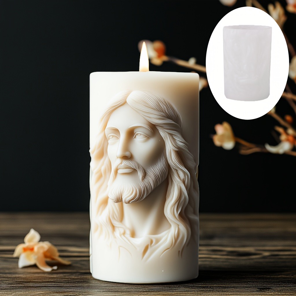 

DIY Jesus Portrait Relief Cylinder Candle Silicone Mold Jesus Sculpture Statue Relief Cylinder Resin Mould Jesus Gypsum Molds