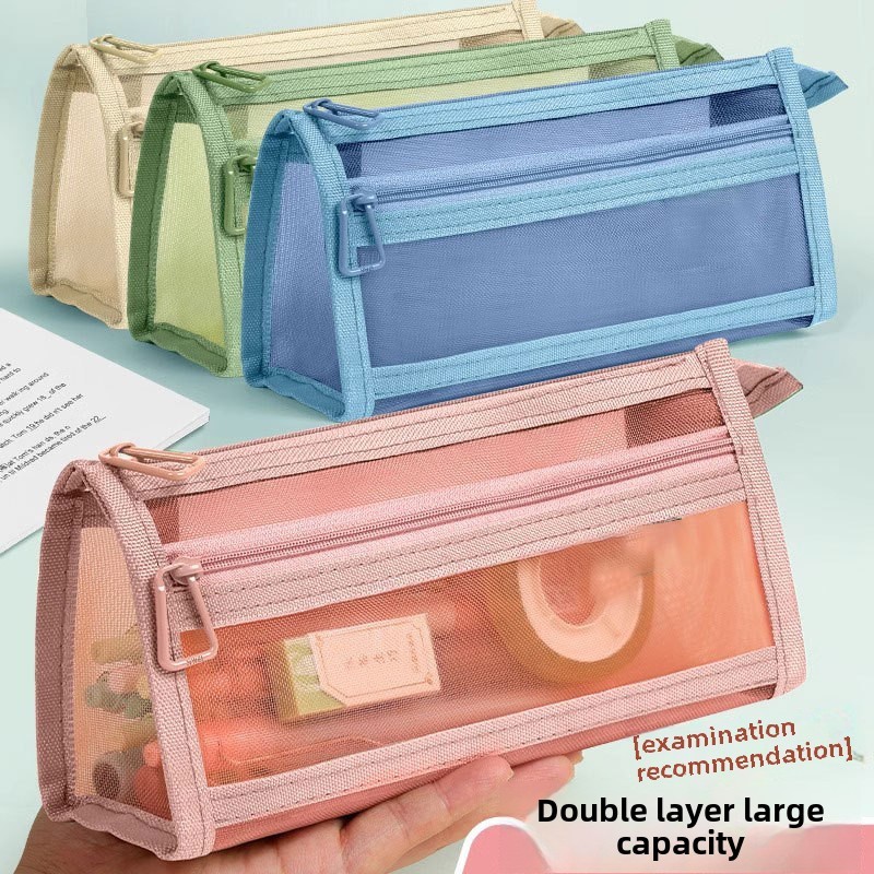 

Minimalist Mesh Pencil Case Creative Transparent Large Capacity Stationery Bag Rectangles Stationery Zipper Bag Student