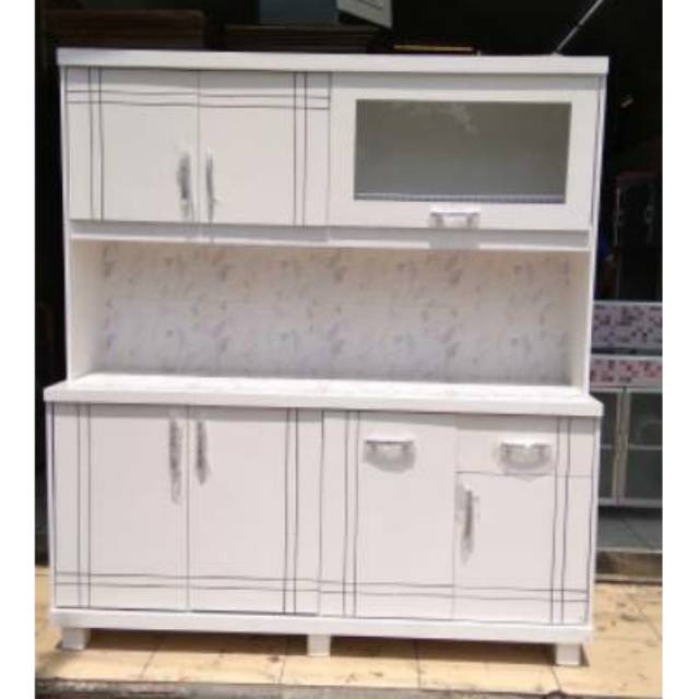 Lemari sayur dapur hidrolik rak piring kayu 4 pintu jumbo full duco warna kayu blokteak