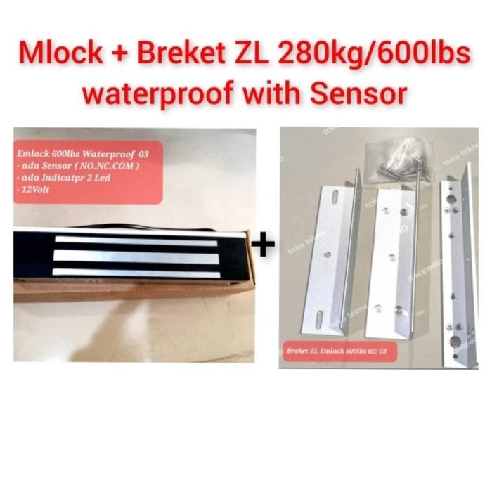 

Waterproof Emlock 280kg 600lbs 12V+Led Indicator & Door Sensor 5kabel - Mlock+Breket ZLSale