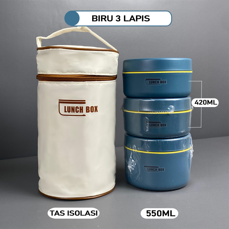 Lunch Box Bento Stainless Steel - Kotak Makan Portabel Bulat, Tahan Panas & Anti Bocor, Food Contain