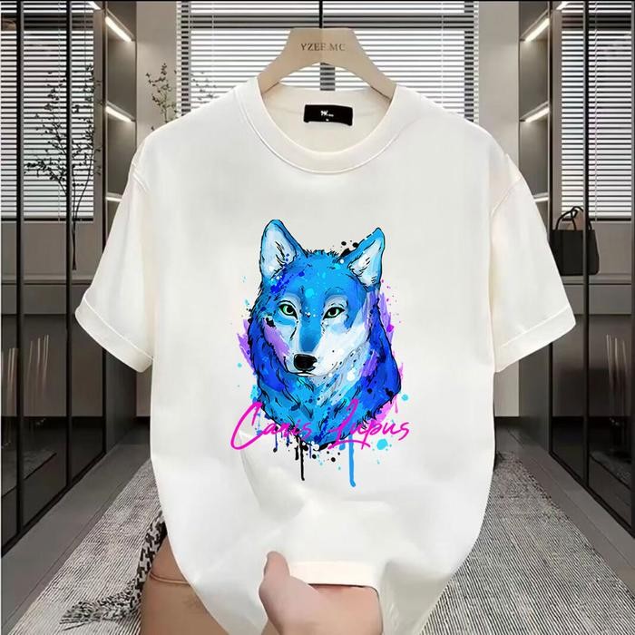 (COD) Kaos Pria Lengan Pendek Motif Grafiti-Pelangi Rubah 100% Katun Kasual Longgar - Putih, M