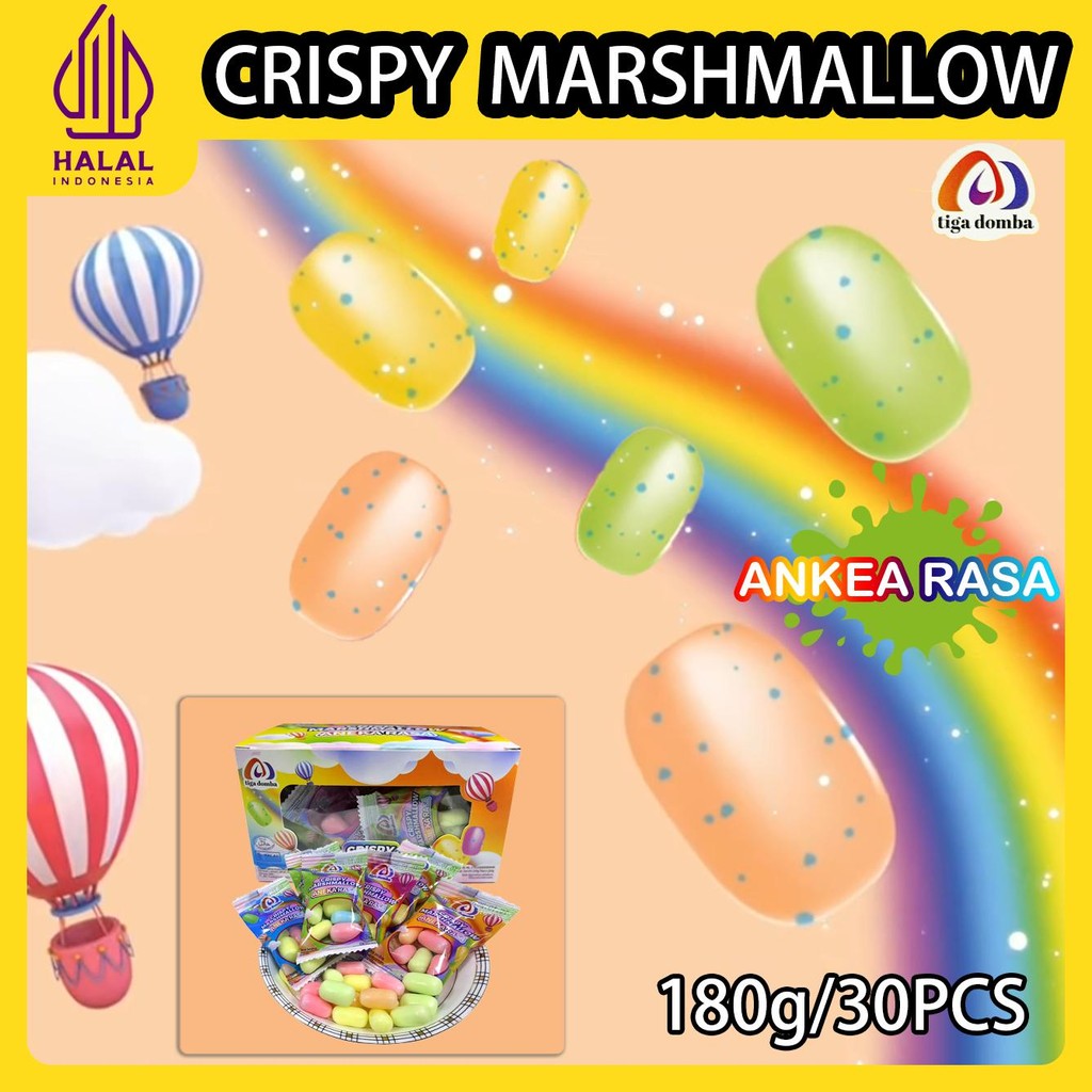 

[COD] 4BOX @ 120PCS Crispy Marshmallow-1Box 30PCS Aneka Rasa Buah: Stroberi, Lemon, Jeruk, Apel, dan Blueberry Halal