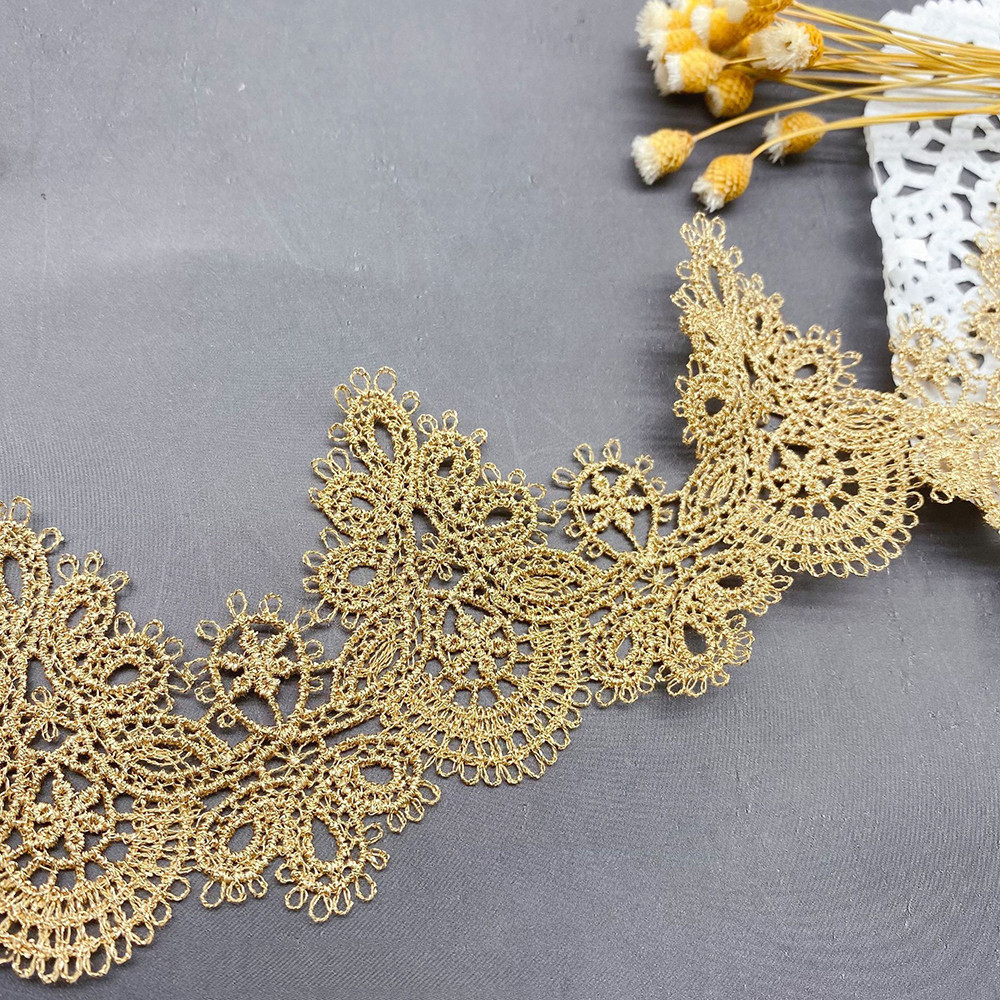 

1Yard Golden White Black Flower Lace Fabric 6CM Wide
