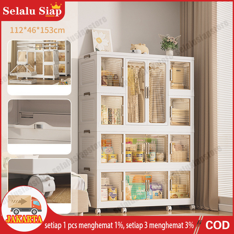 Lemari Pakaian Plastik Lemari lipat Lemari Plastik Pintu Lipat multi-lapis lemari loker dapat dilepa