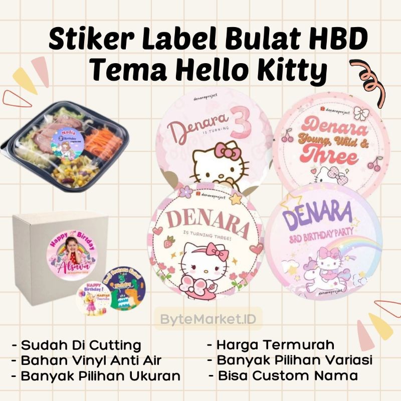 

(50 PCS) Stiker Bulat Custom Bento Hampers Ulang tahun Hello Kitty Sanrio