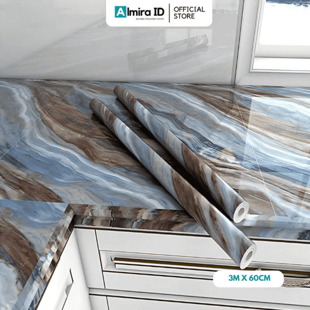 [12 motif] Wallpaper Glossy Sticker Dinding Dapur & Kamar Mandi Anti Air, Minyak & Panas stiker