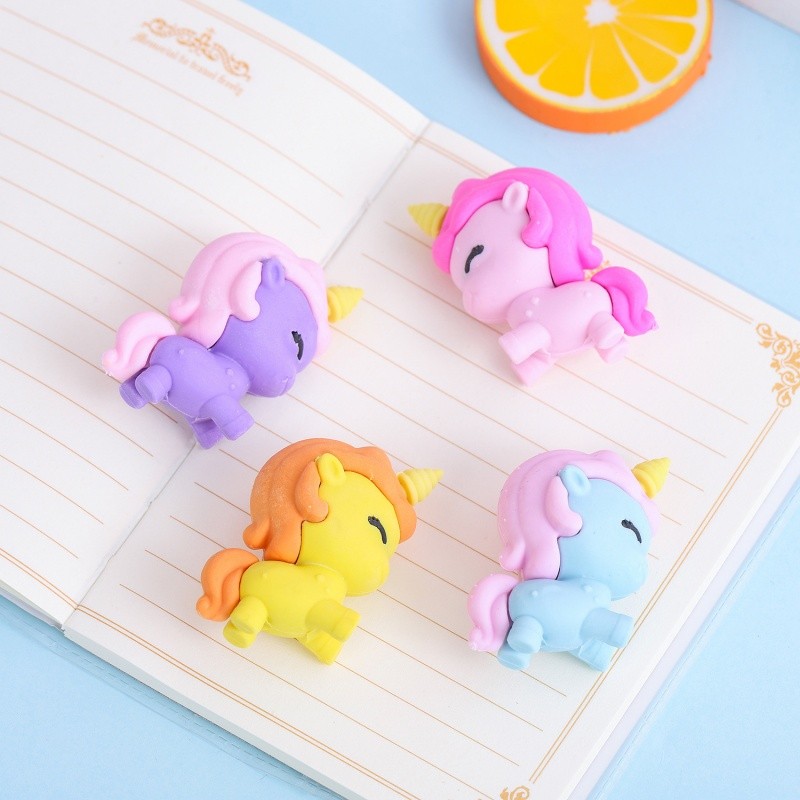 

3 Pieces/lot Creative Cute Colorful Pony Unicorn Eraser Korean Student Stationery Christmas Prize Reward Kawaii Eraser Wholesale