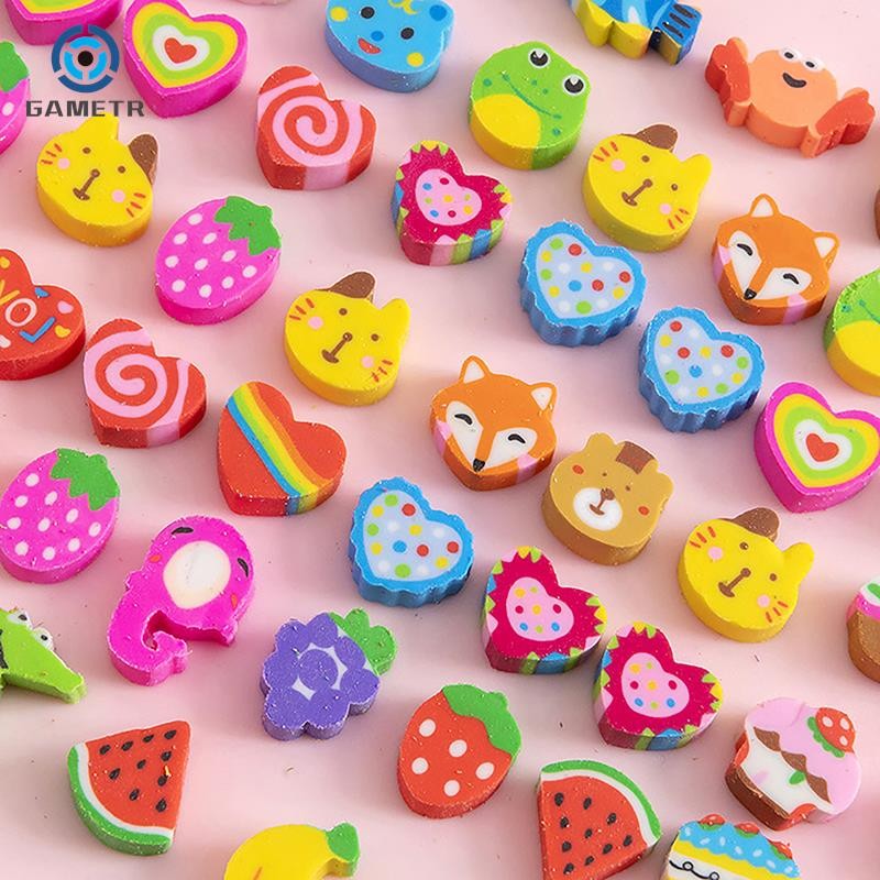 

50pcs/bag Kawaii Eraser Creative Cartoon Mini Pencil Rubber Animal Fruit Christmas Erasers For Kids School Stationery Supplies