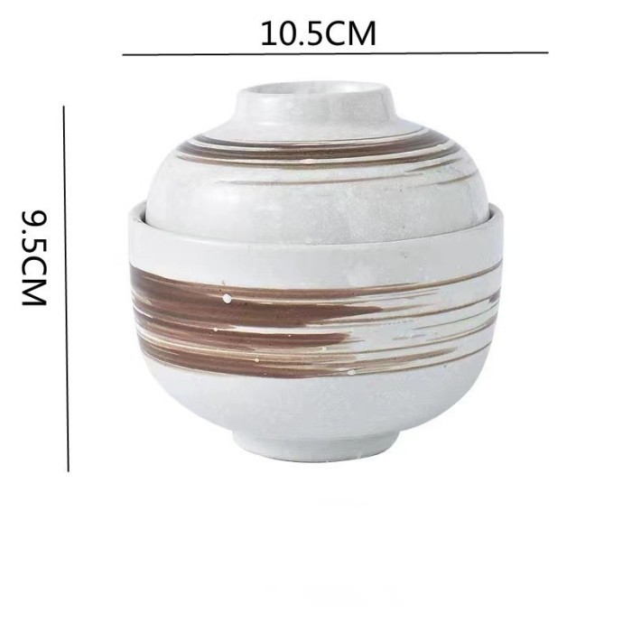 Yui Chawan Mushi Bowl / Mangkok Keramik Rustic Jepang Cawan Mushi - Brush Brown