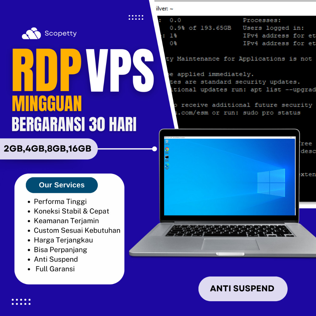 RDP / VPS Bulanan Bisa Diperpanjang Full Garansi 30 Hari