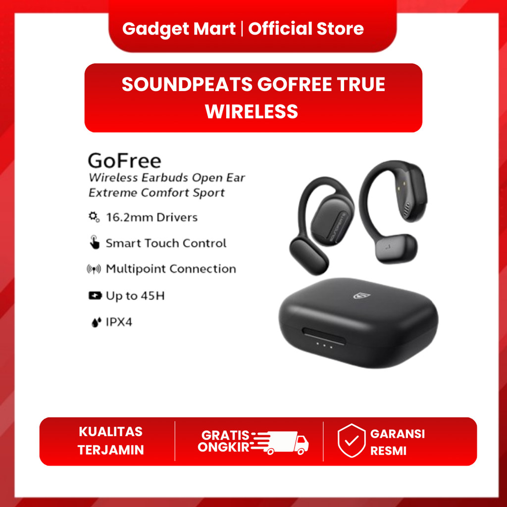 SoundPEATS GoFree True Wireless Open Ear Extreme Comfort Sport - Black