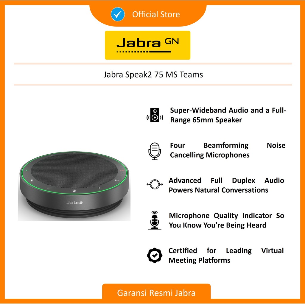 Jabra Speak2 75 Speakerphone Bluetooth USB A & C, 4 Mikrofon Omnidirectional, IP64, Gray