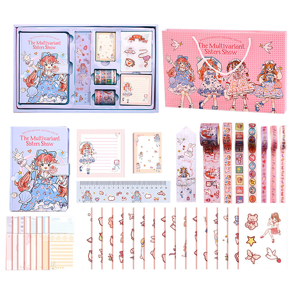 

186pcs Notebook Notepad Bookmark Cute Ruler Washi Sticker Scrapbook Kit Washi Tape Tas Hadiah DIY Gift