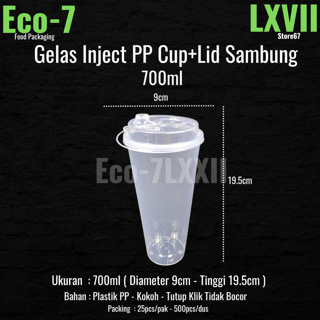 PP Cup Injection 700ml + Lid - Gelas Plastik