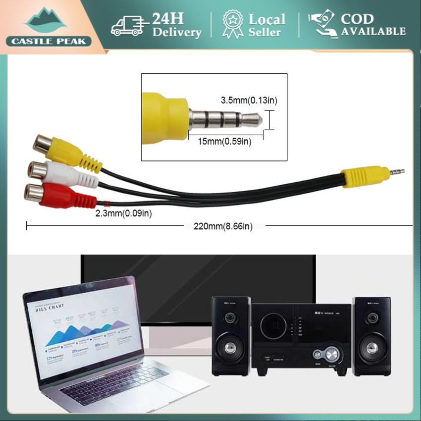 Kabel Jack 3.5mm AUX to RCA RGB Video Component Red Green Blue YPbPr