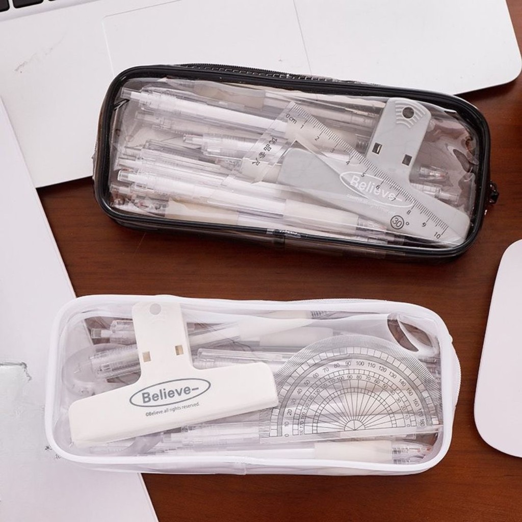 

GOJI Tepak Kotak Pensil Transparant Aesthetic Pouch Make Up Transparan Tempat Penyimpanan Alat Tulis Kapasitas Besar Estetik