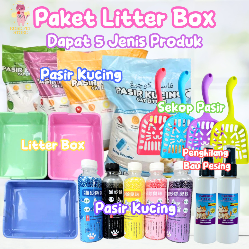 [GROSIR] PAKET CAT LITTER BOX KUCING 5 IN 1 | BAK PASIR KUCING + SEKOP + PASIR KUCING GUMPAL WANGI 1