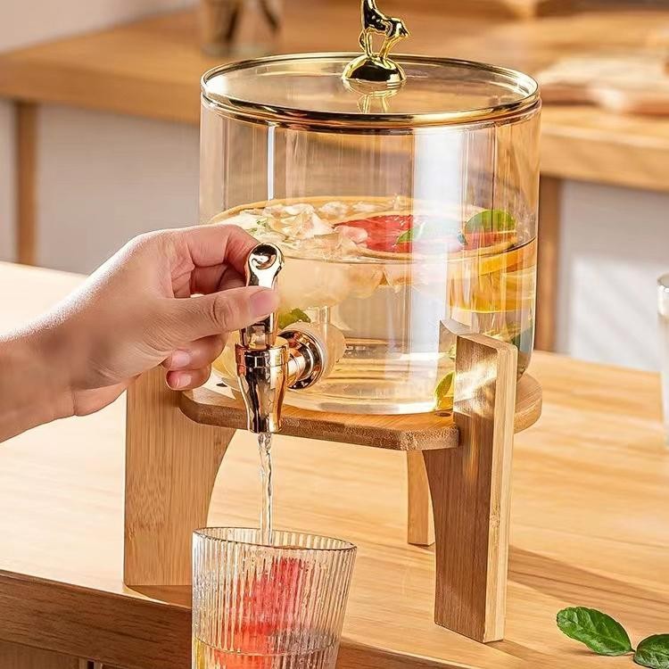 2.6L Dispenser Air Kaca / Tempat Minuman Es Jus / Botol Air Kaca / Dispenser Air Kecantikan Dengan T