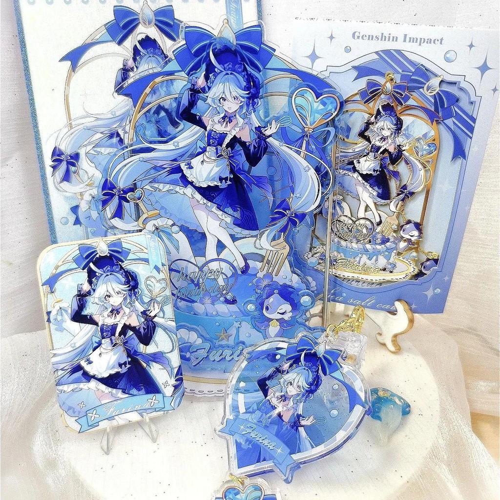 

Anime Genshin Impact Furina Focalors Cosplay Acrylic Standing Sign Keychain Badge Metal Bookmark Coloured Paper Stand Figure