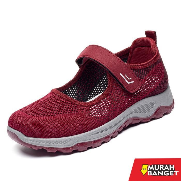Sepatu Sneakers Cross Strap Wanita Outdoor Kasual Import - Merah, 36