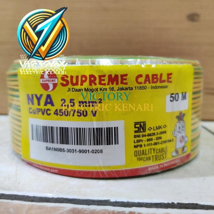 Kabel SUPREME NYA 1x2.5 1x2,5 2.5 mm 50M Meter - Kuning Hijau