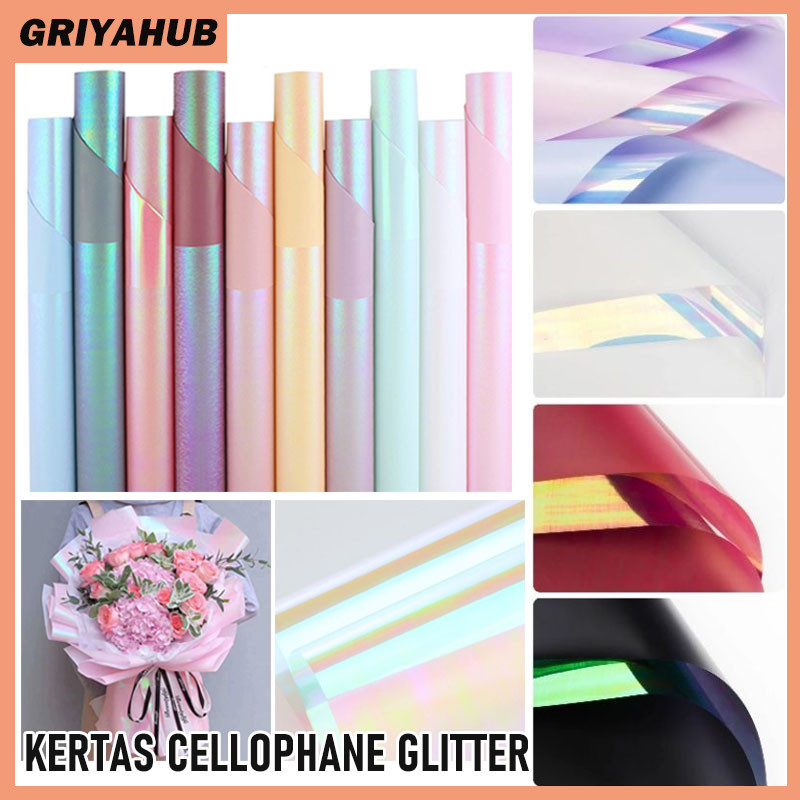 

Waterproof Paper Kertas Hologram Bening Buket Bunga/Kertas Bunga Wrapping Paper/20 Lembar Kertas Cellophane Glitter