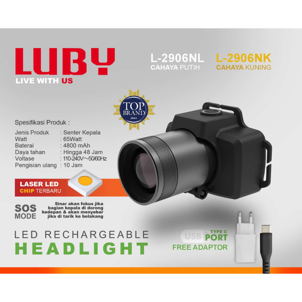 Senter Kepala ZOOM LUBY 65 Watt / HEADLAMP ZOOM LUBY L2906/2906/2906NL