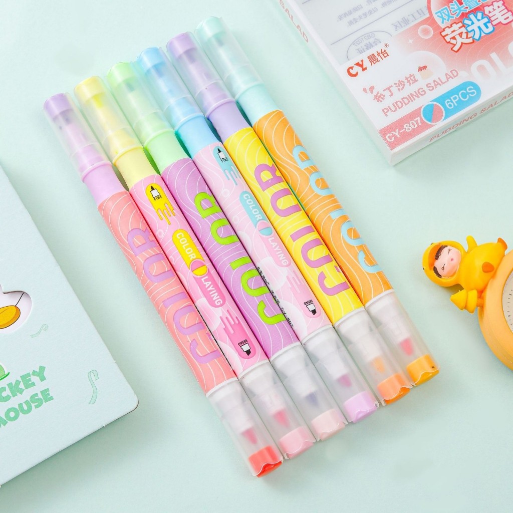 

ABS Highlighter Pastel 2 Sisi Isi 6pcs 12 Warna Spidol Pen Marker Ujung 2 Tip Serbaguna Stabilo Penanda Teks Set Alat Tulis Sekolah