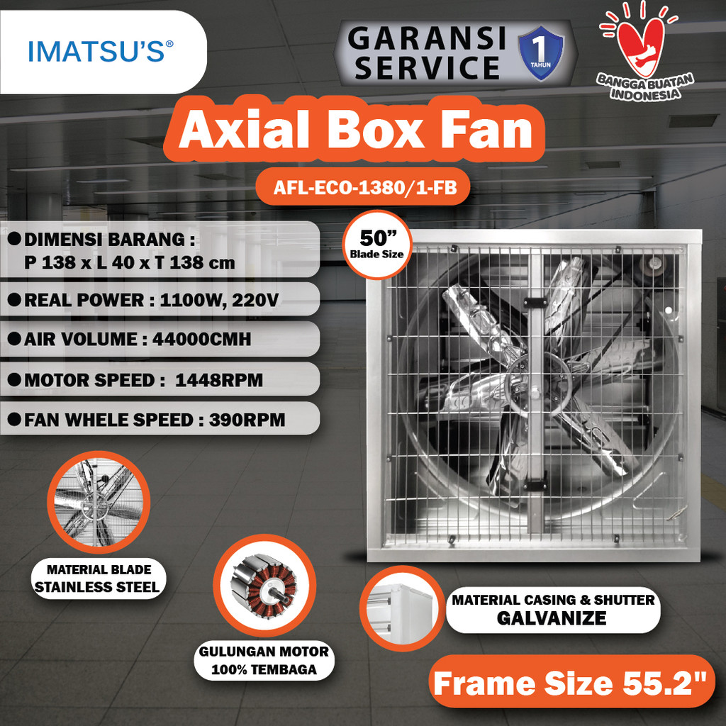 Blower Exhaust Box Fan Kandang Ayam 50 Inch 220V 1 Phase Kipas Gudang