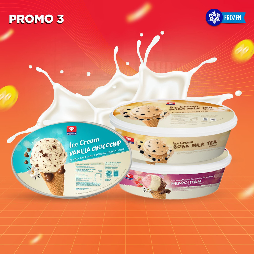 

PROMO ICECREAM 700 ML 3 PCS (NEAPOLITAN, VANILA CHOCOCHIP, BOBA MILK TEA)